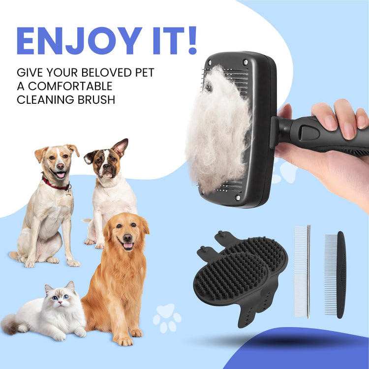 Self Cleaning Shedding Brush - 5-in-1 Professional Pet Grooming Kit Skin Friendly Grooming Tool for Dogs, Cats, and Puppies, Deshedding and Hair Removal for Long and Short Haired Pets, Blue
