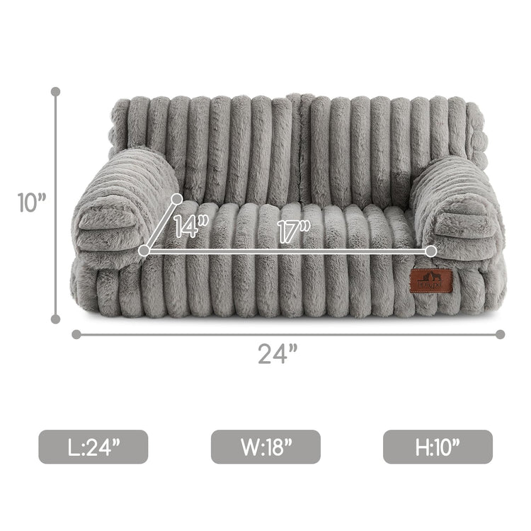 Hollypet Fluffy Dog Cat Bed Pet Couch Beds Plush Soft Warming Machine Washable Puppy Bed with Non-Slip Bottom for Cats and Small Medium Dogs up to 25 lbs, Gray, 24" L x 18" W x 10" Th