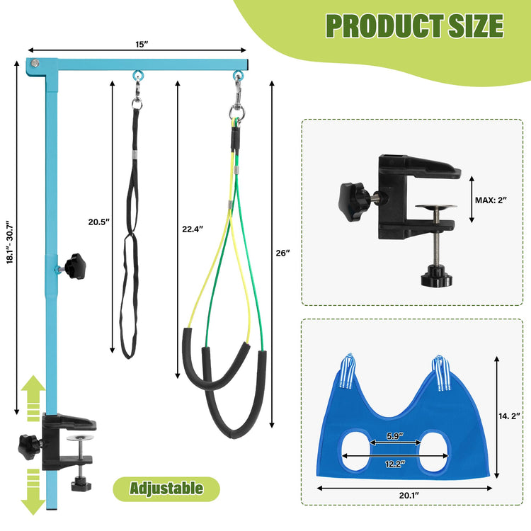 Dog Grooming Arm with Pet Grooming Hammock, getlstub 35" Pet Grooming Table Arm with Adjustable No Sit Haunch Holders, Dog Grooming Stand with Loop Noose for Small and Medium Pets