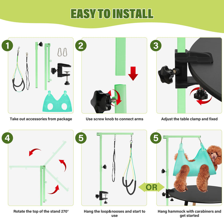 Dog Grooming Arm with Pet Grooming Hammock, getlstub 35" Pet Grooming Table Arm with Adjustable No Sit Haunch Holders, Dog Grooming Stand with Loop Noose for Small and Medium Pets