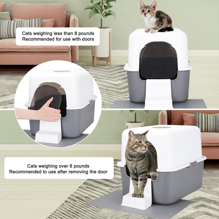 Sfozstra Black Enclosed Cat Litter Box with Lid - Lift-Off Buckle Lock for Easy Cleaning, High Sides Splash-Proof & Leak-Proof, Odor-Reducing with Deodorizer, Includes Sand Pedal, for Cats up to 8 lbs