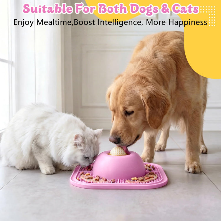 Slow Feeder Dog Bowls & Lick Mat for Liquid and Thick Treat, Anti-Slip Dog Lick Bowl with Interactive Rolling Ball, 5/6 Cup Pup Licking Toy for Large Medium Small Dogs and Cats Blue
