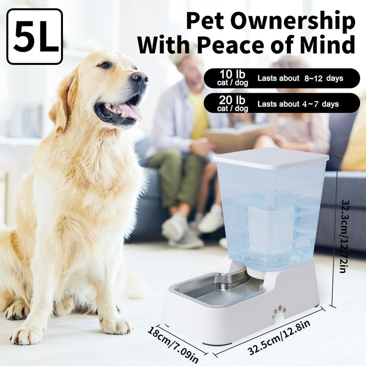 Meikuler Pets Auto Feeder 5.2L,Food Feeder and Water Dispenser Set for Medium & Large Dogs Cats and Pets Animals (Navy)