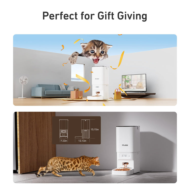 Automatic Dog Feeder with Elevated Stand - 7L Cat Food Dispenser with Large Food Tray, Timed Auto Cat Feeder for Dry Food, 6 Meals Per Day, No-Jam, Freshness Design, Detachable for Easy Clean