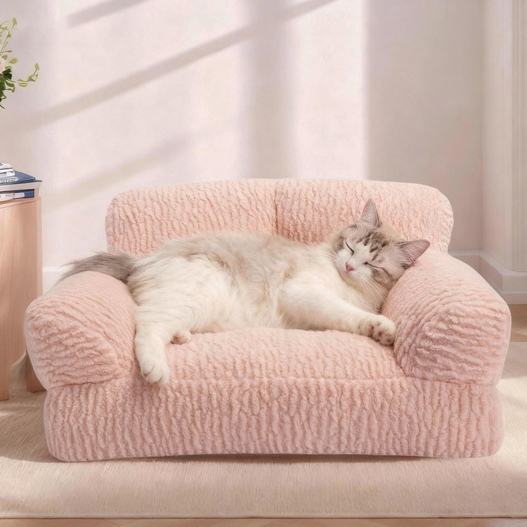 KHONSU PET Pink Cat Couch Sofa Bed - Fluffy Orthopedic Pet Lounge for Indoor Cats, Removable Washable Cover, Supportive Kitten Couch, 24 inch