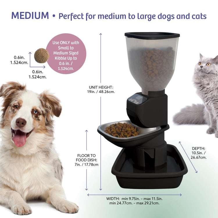 Feeding Friend® Automatic Dog & Cat Food Feeder with Water Dispenser –Smart Pet Feeder with Portion Control, OLED Display, Anti Jam Design, Battery Operated Dispenser for Small - (XS) Pets 4-15 Taupe