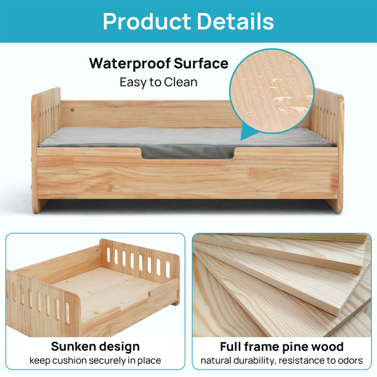 Elevated Dog Beds Frame with Mattress, Raised Wood Pet Bed Sofa Indoor for Large Medium Small Dogs Cats (Brown)