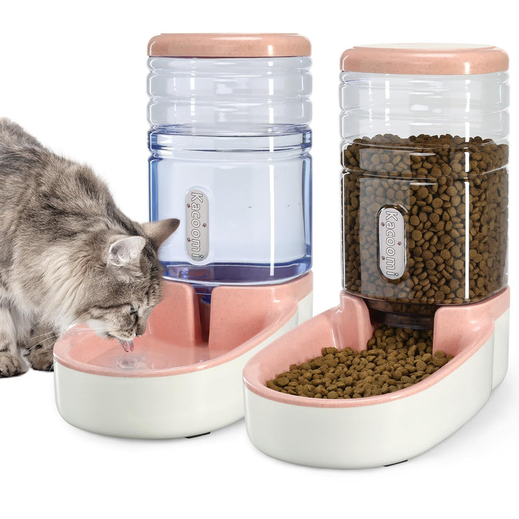 Kacoomi Automatic Dog Cat Feeder and Water Dispenser Gravity Food Feeder and Waterer Set with Pet Food Bowl for Small Medium Dog Puppy Kitten, Large Capacity 1 Gallon x 2