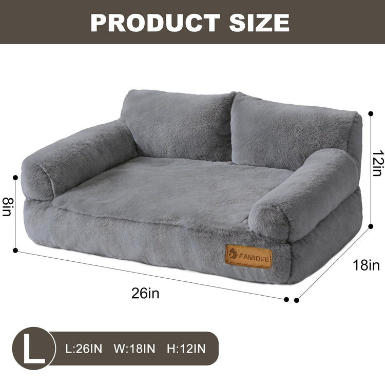 FAMIDGE Plush Cat Couch Bed - Cat Bed for Indoor Cats, Dog Sofa Bed, Short Rabbit Fleece Calming Pet Couch with Removable Cover, Anti-Shedding Pet Sofa for Small/Medium Pets (26×18×12in, Brown)