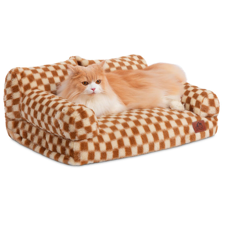 Hollypet Fluffy Dog Cat Bed Pet Couch Beds Plush Soft Warming Machine Washable Puppy Bed with Non-Slip Bottom for Cats and Small Medium Dogs up to 25 lbs, Gray, 24" L x 18" W x 10" Th