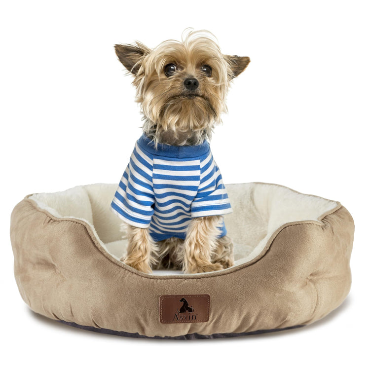 Asvin Small Dog Bed for Small Dogs, Cat Beds for Indoor Cats, Pet Bed for Puppy and Kitty, Extra Soft & Machine Washable with Anti-Slip & Water-Resistant Oxford Bottom, Grey, 20 inches
