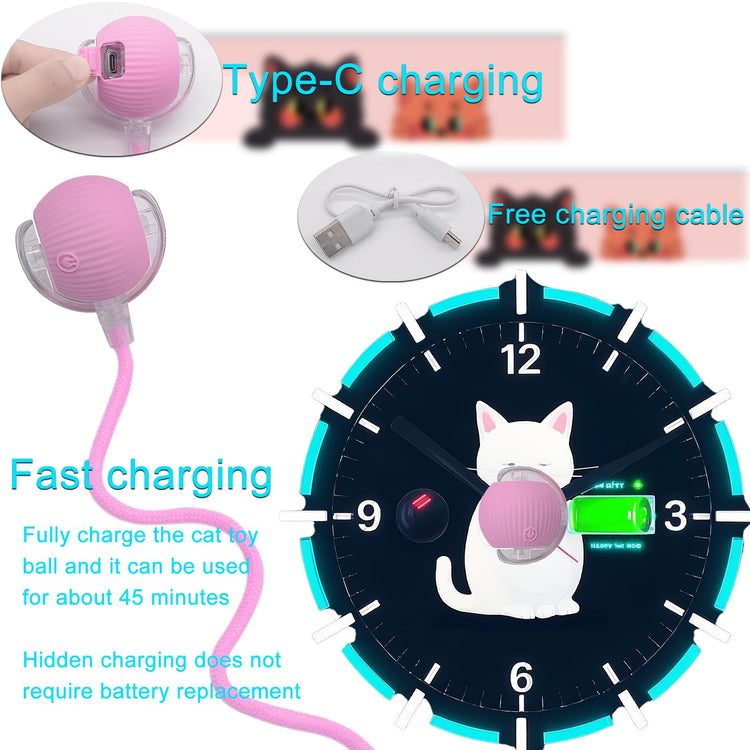 Interactive Cat Dog Toy Ball: Indoor Small Automatic Moving Smart Rolling Fun Pet Game with Led Light and String Tail for Motion Activated, Cute Kitten Puppy Present, Exercise Wheel Supplies (Yellow)