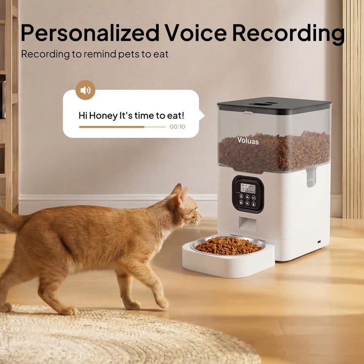 VOLUAS Automatic Cat Feeders - Timed Pet Feeder for Cats and Dogs with Dry Food Dispenser, Desiccant Bag, Programmable Portion Control, 4 Daily Meals, 10s Voice Recorder