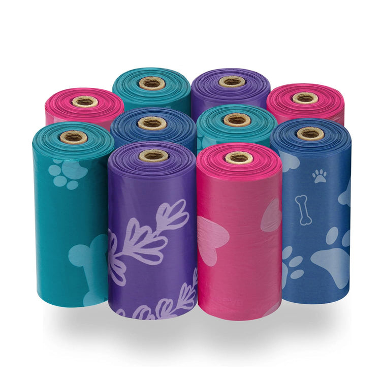 Best Pet Supplies Dog Poop Bags for Waste Refuse Cleanup, Doggy Roll Replacements for Outdoor Puppy Walking and Travel, Leak Proof and Tear Resistant, Thick Plastic - Assorted, 150 Bags
