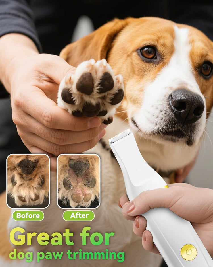 unibono Dog Grooming Kit with Paw Trimmer, All-in-One Low Noise Electric Rechargeable Small Quiet Pet Clippers Foot Dog Hair Shaver with Stainless Steel Scissors and Comb for Dogs at Home (Green)