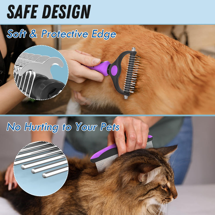 Docrok Pet Grooming Combo - Blue Deshedding Brush with Metal Comb for Detangling and Dematting Long, Matted Fur on Cats and Dogs