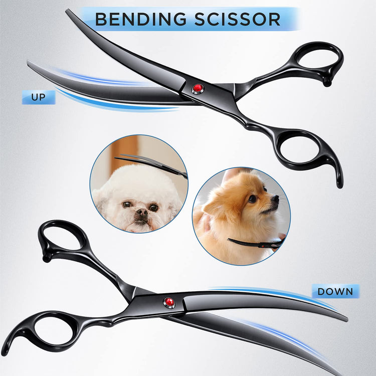 Gimars Titanium Coated Professional 6 in 1 4CR Stainless Steel Dog Grooming Scissors with Safety Round Tip, Heavy Duty Pet Grooming Scissor for Dogs, Cats and Other Animals