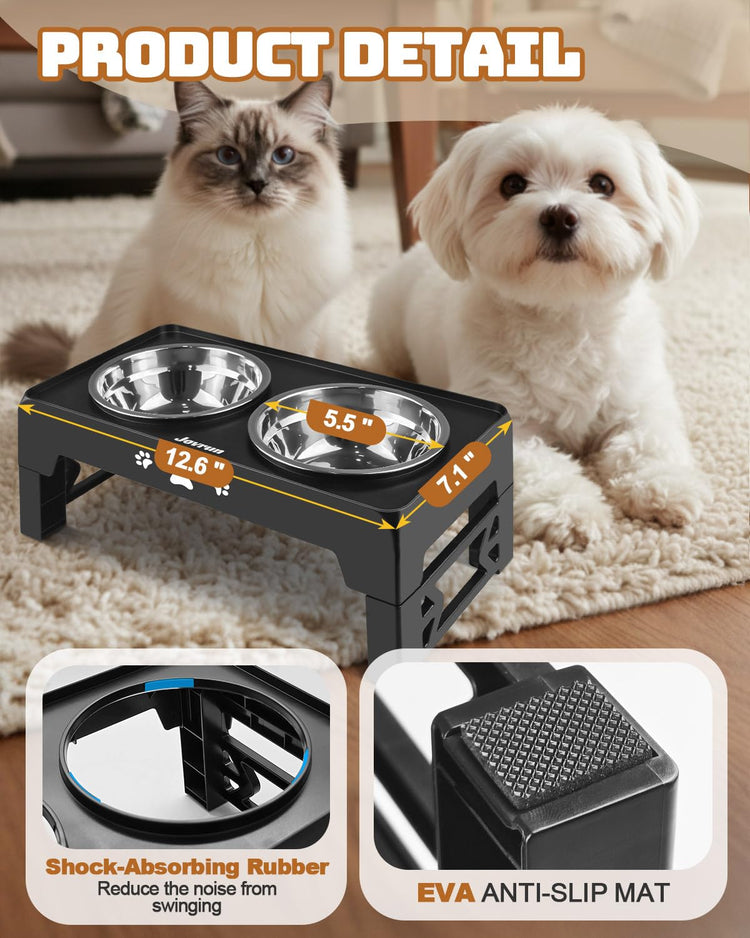 Jovrun Elevated Dog Bowls for Medium Large Size Dogs, Non-Slip Dog Feeder with 1*Stainless Steel Dishes & 1*Slow Feeder Bowl, 5 Heights Adjustable Raised Bowls to 3.15″-8.66″-9.84″-11.02″-12.2″
