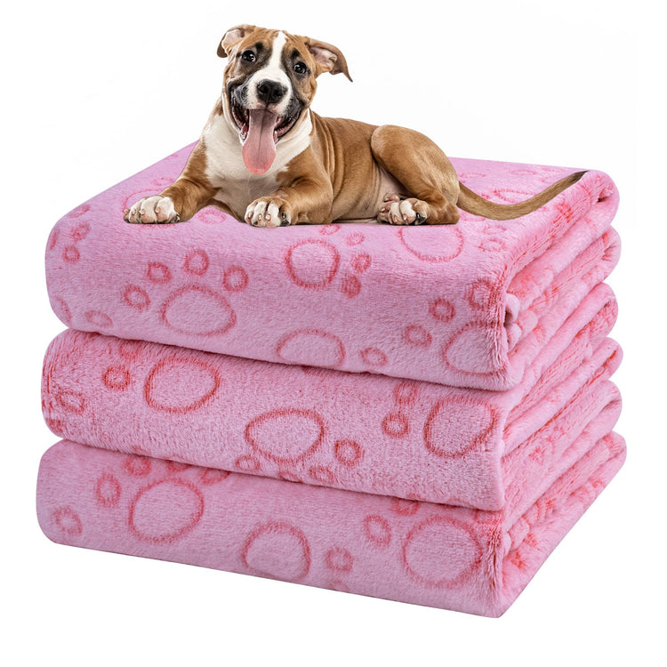 Dono 1 Pack 3 Dog Blankets, Soft Fluffy Fleece Pet Blanket Warm Sleep Mat Paw Print Design Puppy Kitten Throw Blanket Doggy Mat Blanket for Dogs