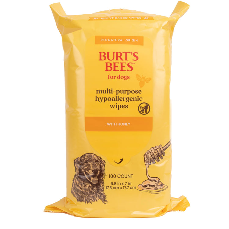 Burt's Bees for Pets Honey Multipurpose Dog Grooming Wipes, Gentle Hypoallergenic Spot Cleaning Sheets, pH Balanced Natural Origin Formula for Paws, Face and Butt, 50 Count