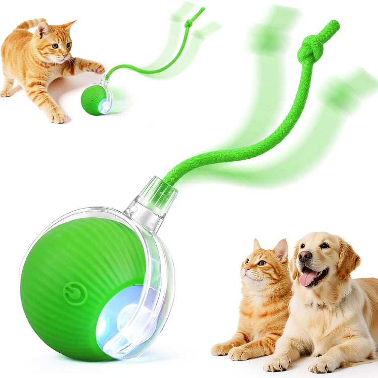 Smart Interactive Automatic Electric Rolling Moving Rechargeable Motion Activated Self Solo Play Electronic Stimulation Chase Teaser Ball Toy with Rope for Indoor Bored Adult Cat and Dog, Red