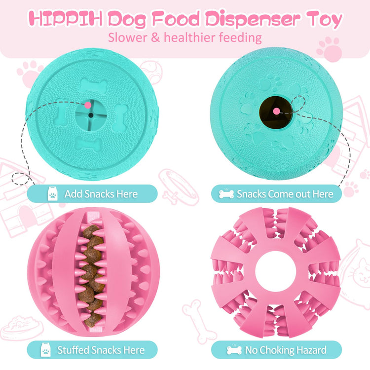 HIPPIH Dog Puzzle Toy 2 Pack, Interactive Dog Toys for Treat Dispensing, Durable Puppy Toys for Teething, Dog Treat Ball for Teeth/Slow Feeder/IQ Training/Playing, Blue-2.75‘’, Green-3.14‘’