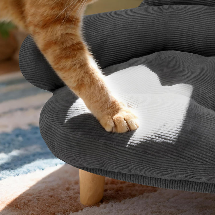 Cat Sofa Furniture-Style Pet Bed with Removable Cotton Velvet Cover, Solid Pine Wood Legs, for Cats and Small Dogs, White