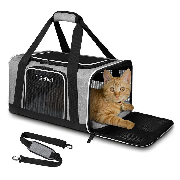 Petskd Pet Carrier 17x11x9.5 Alaska Airline Approved,Pet Travel Carrier Bag for Small Cats and Dogs, Soft Dog Carrier for 1-10 LBS Pets,Dog Cat Carrier with Safety Lock Zipper(Black)