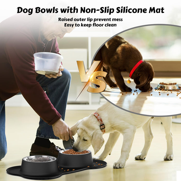 AsFrost Dog Food Bowls Stainless Steel Pet Bowls & Dog Water Bowls with No-Spill and Non-Skid, Feeder Bowls with Dog Bowl Mat for Dogs Cats and Pets-Pink, 24 0z in Total