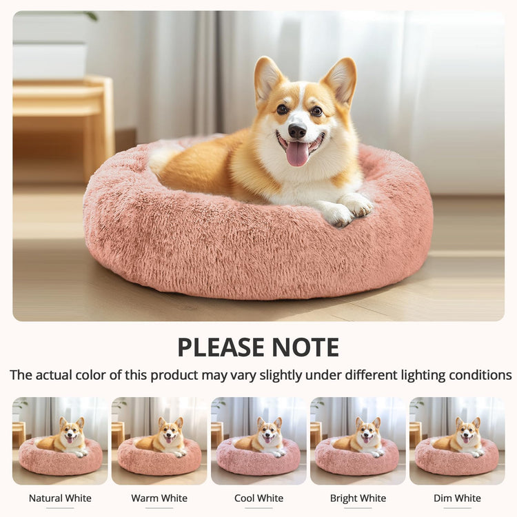 JOLLYVOGUE Small Dog Bed, Calming Dog Beds for Small Dogs & Indoor Cats - 20 Inches Donut Washable Cat Bed for Kittens & Puppies, Round Fluffy Plush Faux Fur Pet Beds(Smoke Grey)
