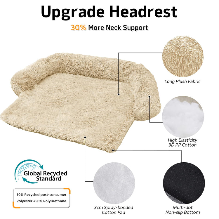 Calming Dog Bed Fluffy Plush Dog Mat for Furniture Protector with Removable Washable Cover for Large Medium Small Dogs and Cats (Small(35x31x5), Light Grey)