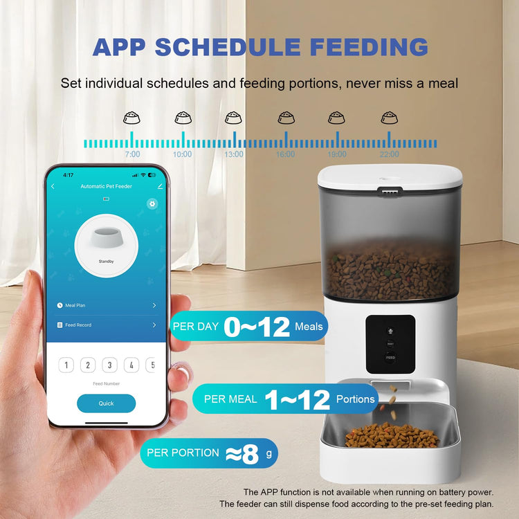 ANDOLL HOME Automatic Cat Feeder, 4L Cat Food Dispenser with 10s Voice Recorder, Pet Feeder up to 8 Meals per Day, Timed Dog Feeder with Dry Food Sealed Ring