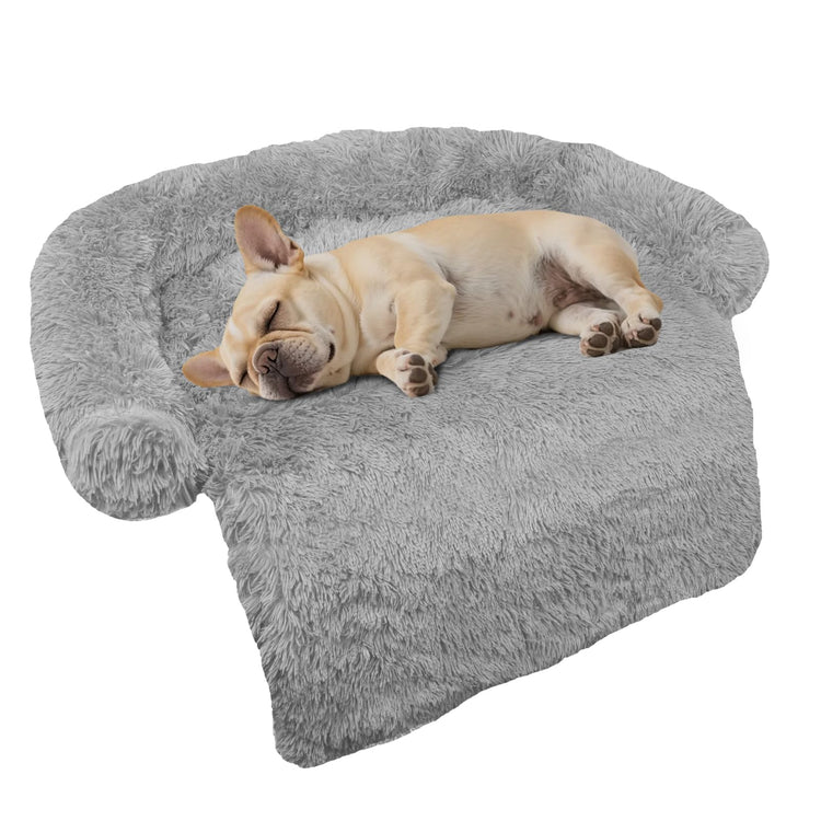 Calming Dog Bed Fluffy Plush Dog Mat for Furniture Protector with Removable Washable Cover for Large Medium Small Dogs and Cats (Small(35x31x5), Light Grey)