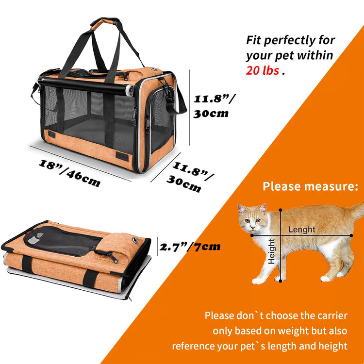 GAPZER Pet Carrier for Large Cats, Soft-Sided Cat Carrier for Medium Big Cats and Puppy up to 20lbs, Washable Dog Carrier Privacy Protection for Home Outdoor Travel