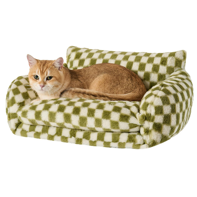Hollypet Cat Bed Fluffy Plush Multifunctional Double-Layer Machine Washable Soft Warming Kitty Pet Couch Orthopedic Nest Beds for Small Cats Kitten and Dogs up to 13lbs, Khaki(25x20x13 inch)