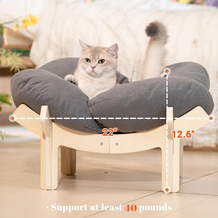 CHEERHOME PETS Elevated Cat Bed Wooden with Cushion Fluffy Pet Couch Sofa for Indoor Cats Raised Kitty Lounge Chair Suitable for Puppy, Cat Furniture(Pink)