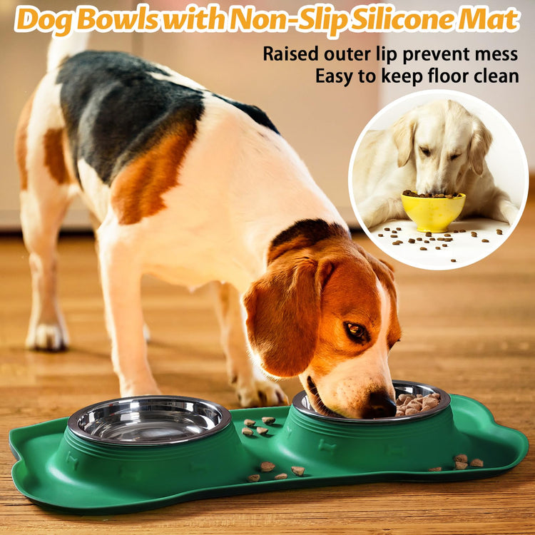 Hubulk Pet Dog Bowls 2 Stainless Steel Dog Bowl with No Spill Non-Skid Silicone Mat + Pet Food Scoop Water and Food Feeder Bowls for Feeding Small Medium Large Dogs Cats Puppies (Small, Blue)