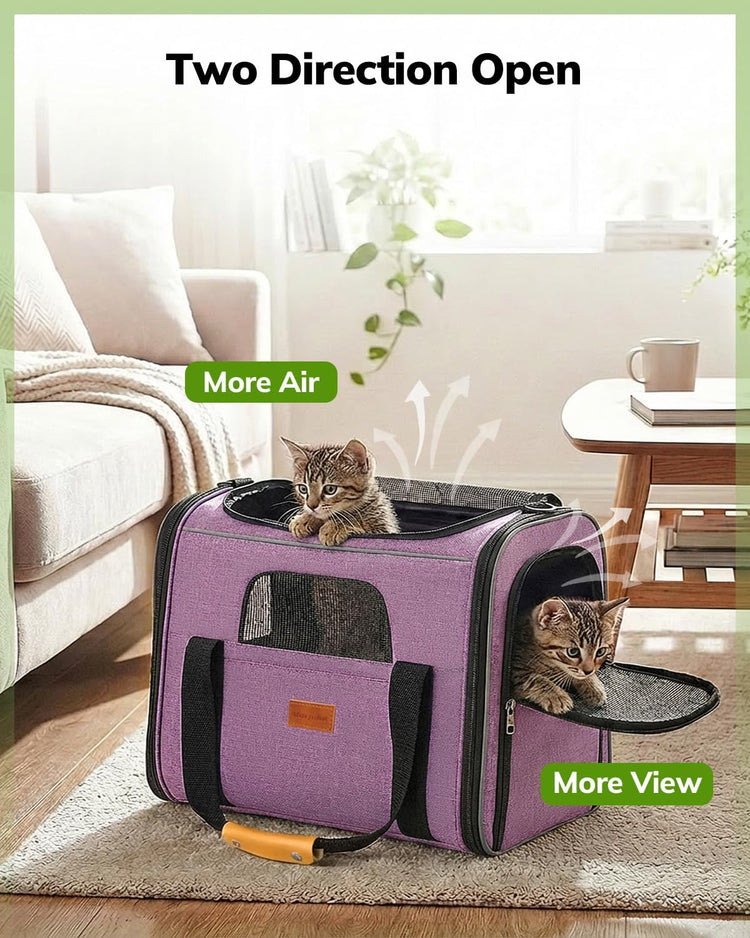 Morpilot Pet Carrier for Large Cats, Puppies & Small Dogs Up to 25lbs, Escape-Proof with Locking Zippers, Dual-Sided Cushion, Safety Buckle for Car & Vet Travel, Includes Foldable Bowl (Dark Gray)