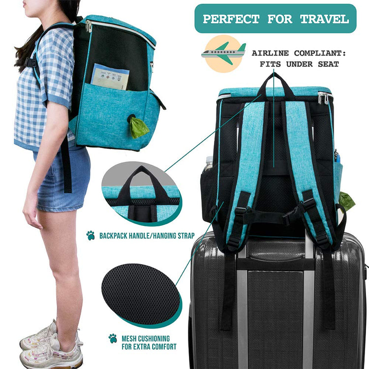 PetAmi Dog Travel Bag Backpack, Airline Approved Dog Bags for Traveling, Puppy Diaper Bag Supplies, Pet Camping Essentials Hiking Accessories Dog Mom Gift, Food Container, Collapsible Bowls, Gray