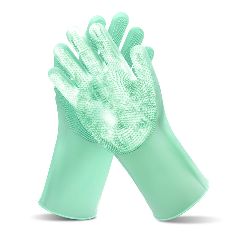 Pet Grooming Gloves—Dog Washing Gloves with High-Density Teeth, Dog Bath Scrubber with Enhanced Five Finger Design, Silicone Gloves for Dogs and Cats Bathing, Massage (Blue)