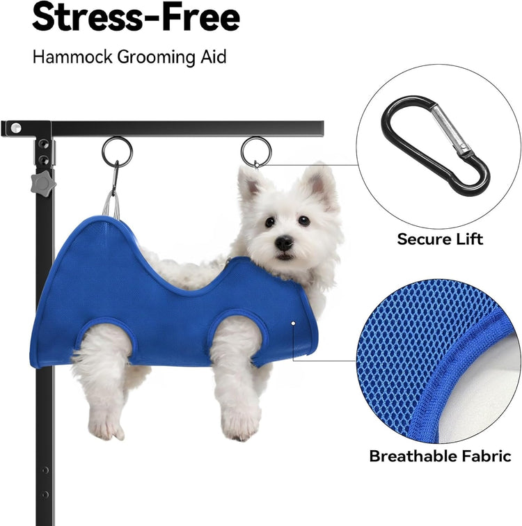 Foldable Dog Grooming Arm with Clamp: Adjustable Height 26"-40", Dog Grooming Table Arm with Hammock and No-Sit Holder, Grooming Restraint for Small Medium Dogs at Home or Salon