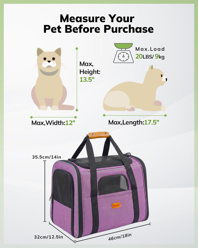 Morpilot Pet Carrier for Large Cats, Puppies & Small Dogs Up to 25lbs, Escape-Proof with Locking Zippers, Dual-Sided Cushion, Safety Buckle for Car & Vet Travel, Includes Foldable Bowl (Dark Gray)