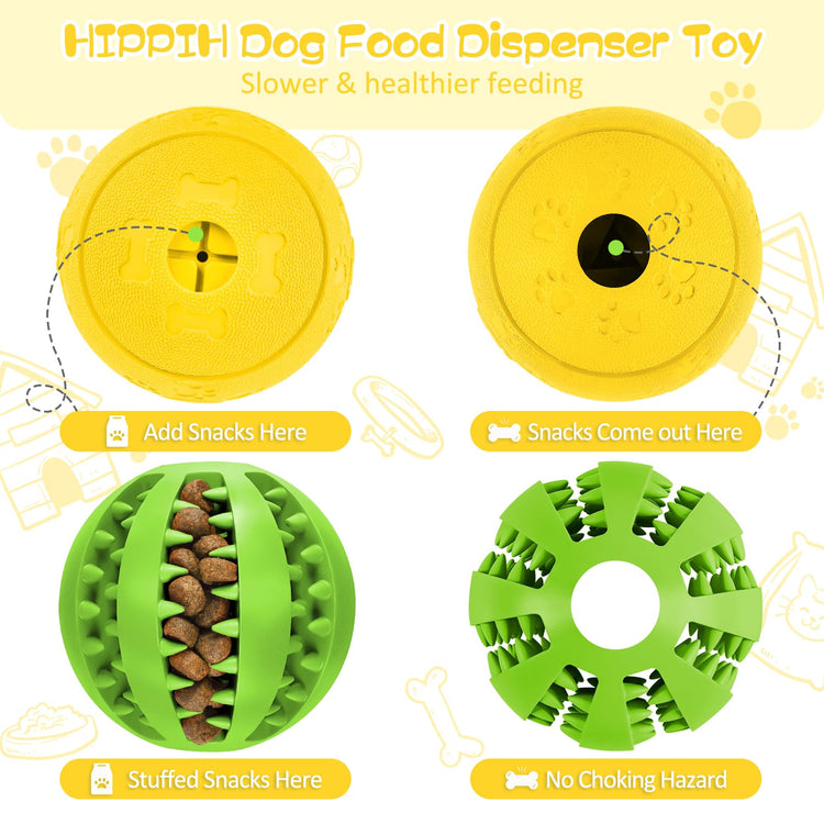 HIPPIH Dog Puzzle Toy 2 Pack, Interactive Dog Toys for Treat Dispensing, Durable Puppy Toys for Teething, Dog Treat Ball for Teeth/Slow Feeder/IQ Training/Playing, Blue-2.75‘’, Green-3.14‘’