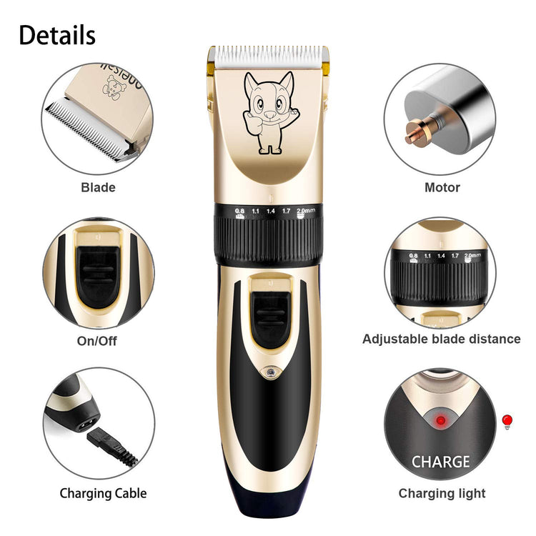 Highdas Dog Clippers for Grooming Low Noise, Cordless Electric Dog Grooming Kit Clippers Rechargeable, Quiet Dog Shaver, Pet Hair Trimmer Kit for Dogs & Cats (Gold)