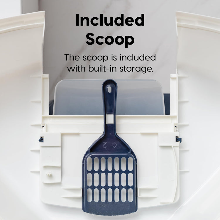 IRIS USA Cat Litter Box Large with Front Door Flap, Covered Enclosed Litter Box Enclosure with Scoop, Handle & Buckles for Portability & Privacy, Hidden Litter Pan, Navy