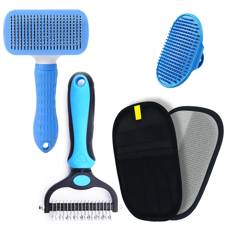 4PCS Pet Pro Grooming Tool | Pet Grooming Rake | Dog Hair Remover | Dog Shampoo Brush 4-in-1 Pet Grooming Kit Suitable for detangling, Hair Removal, Bathing, and Massage