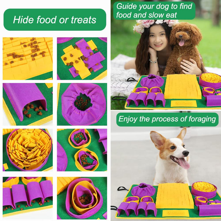 Vivifying Snuffle Mat for Dogs, Interactive Dog Puzzle Toy for Boredom and Mental Stimulation, Enrichment Feeding Game Sniff Mat Helps Slow Eating and Keep Busy