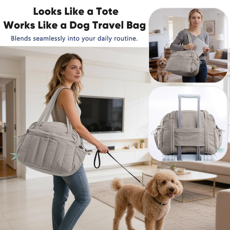 Dog Travel Bag for Supplies, Airline Approved Pet Travel Organizer with 2 Food Containers & Collapsible Bowls, Large Capacity Dogs Tote Bag for Weekend, Stylish Dog Mom Gift for Pet Lovers