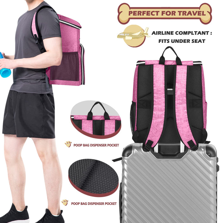 BAGLHER丨Dog Travel Bag Backpack, Airline Approved Pet Supplies Backpack, Dog Travel Bag with 2 Silicone Collapsible Bowls and 2 Food Baskets, Black