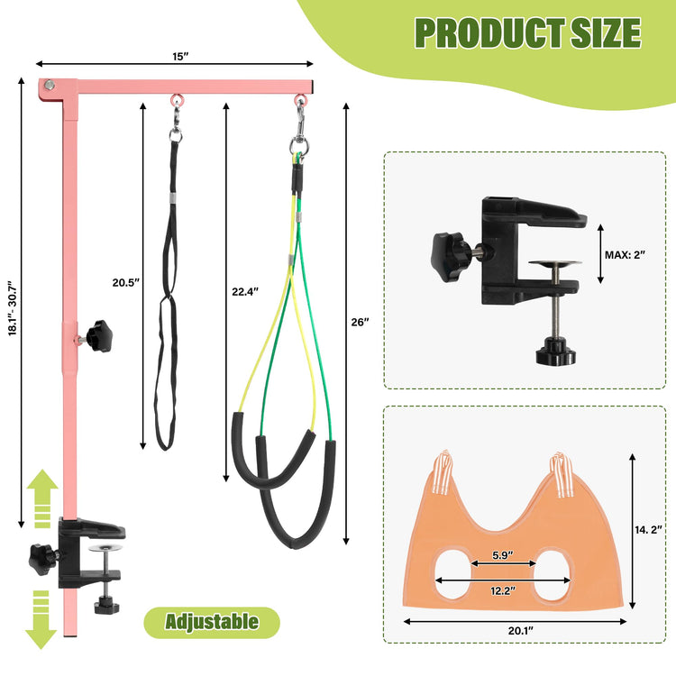 Dog Grooming Arm with Pet Grooming Hammock, getlstub 35" Pet Grooming Table Arm with Adjustable No Sit Haunch Holders, Dog Grooming Stand with Loop Noose for Small and Medium Pets
